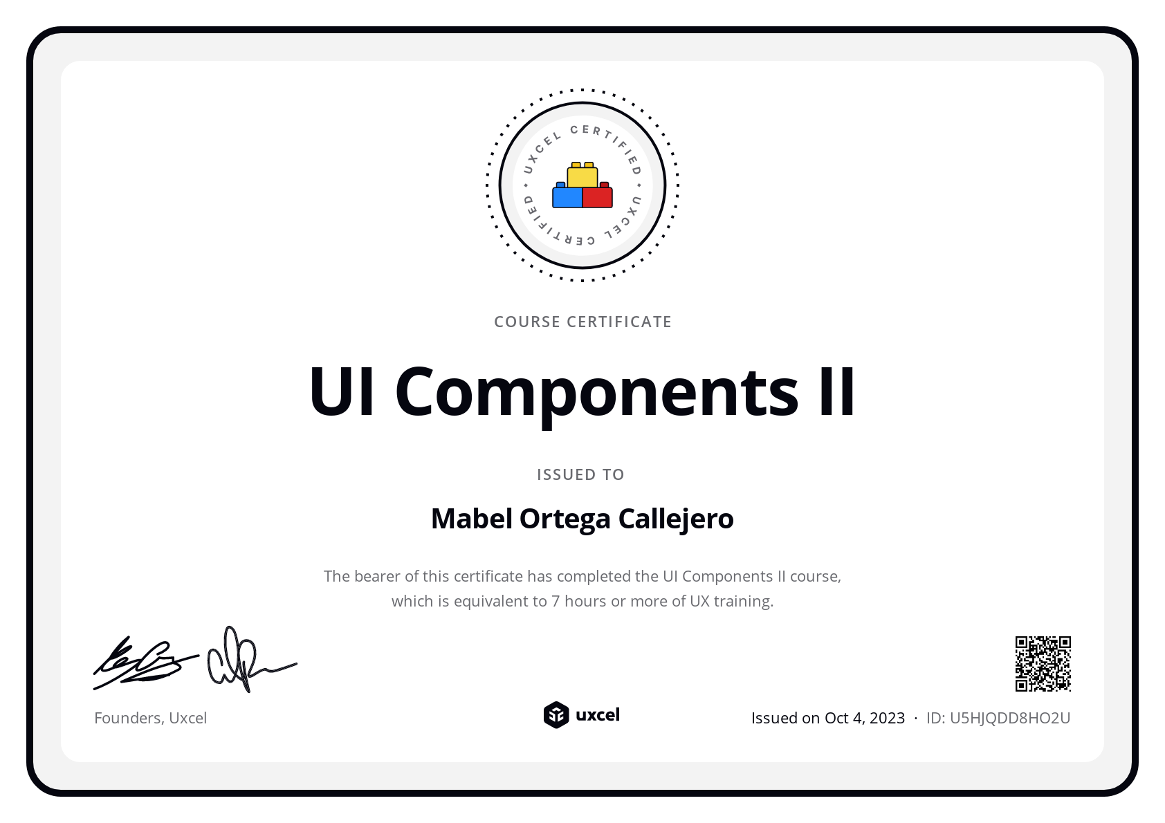 Mabel Ortega Callejero's certificate